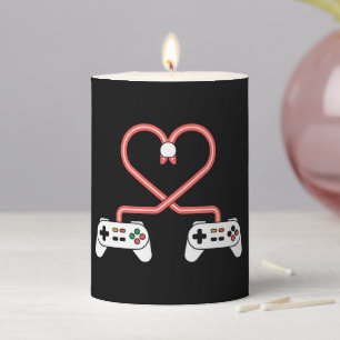Video Gamer Valentines Day With Controllers Heart Pillar Candle