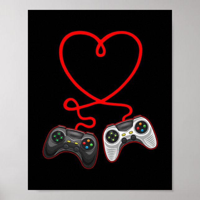 Video Gamer Valentines Day With Controllers Heart  Poster (Front)