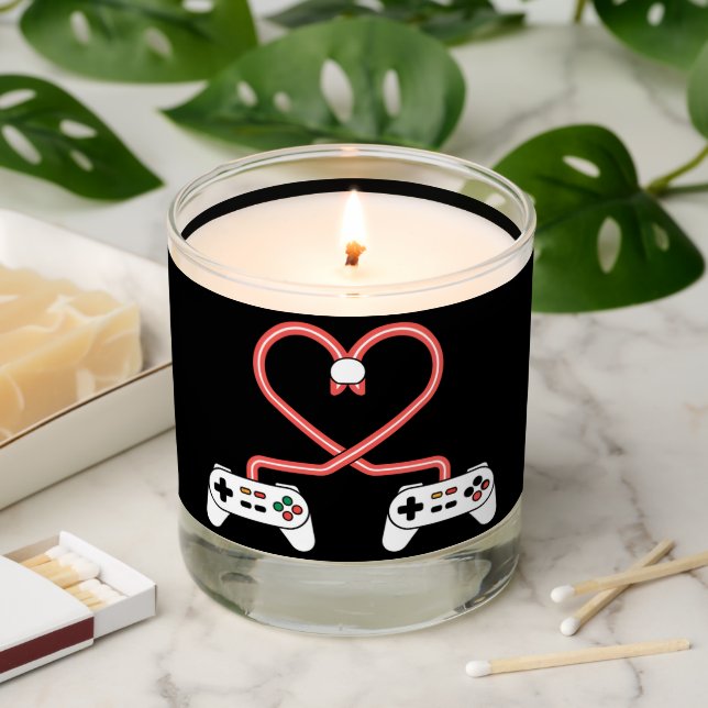 Video Gamer Valentines Day With Controllers Heart  Scented Candle (Lit)