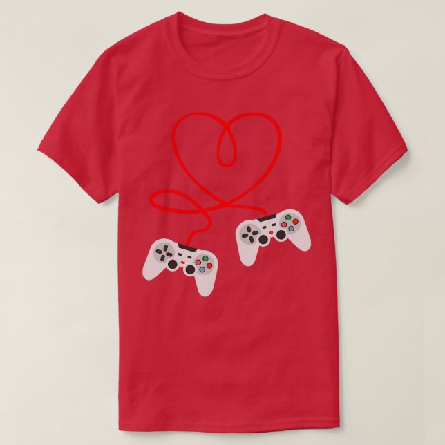 Video Gamer Valentines Day  With Controllers Heart T-Shirt (Design Front)