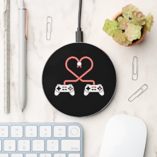 Video Gamer Valentines Day With Controllers Heart Wireless Charger