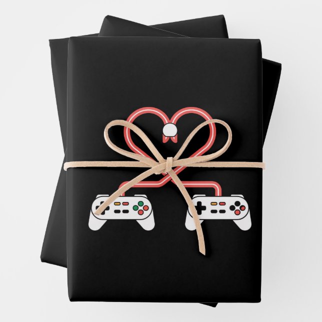 Video Gamer Valentines Day With Controllers Heart  Wrapping Paper Sheets (In situ)