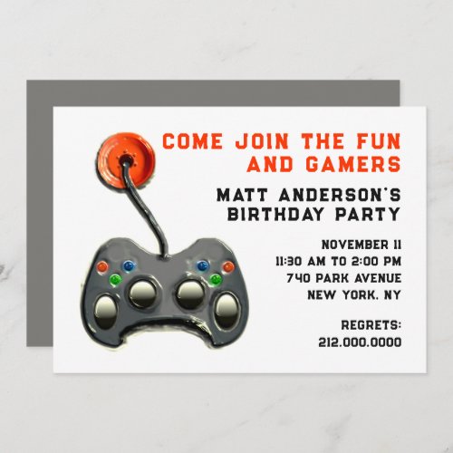 Video Gamers Birthday Party Invitation
