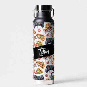 Video Games and Pizza Monogrammed Water Bottle