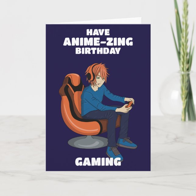 Video Games Anime Gamer Boy Birthday Card (Front)