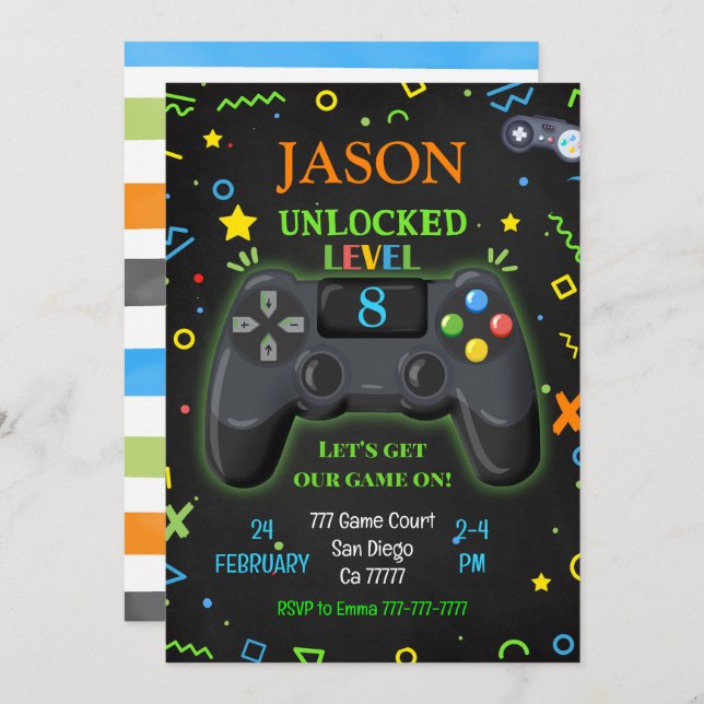 Video Games Birthday Invitation (Front/Back)