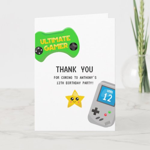 Video Games Birthday Party Thank You Card