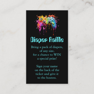 Video Games Blue Baby Shower Diaper Raffle Ticket Enclosure Card