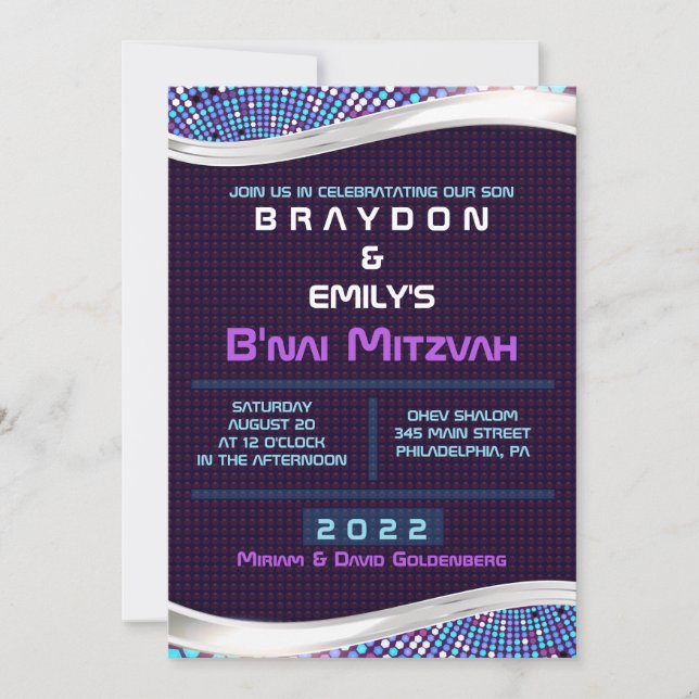 VIDEO GAMES B'nai Mitzvah Invitation  (Front)