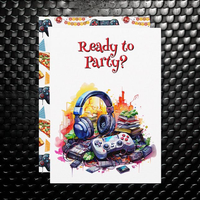 Video Games, Books and Pizza Boy's Birthday Party Invitation (Creator Uploaded)