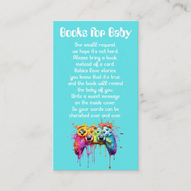 Video Games Boy Baby Shower Books for Baby Enclosure Card (Front)
