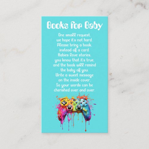 Video Games Boy Baby Shower Books for Baby Enclosure Card