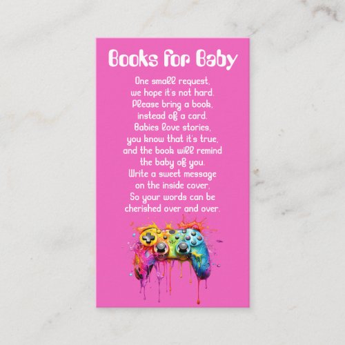 Video Games Girl Baby Shower Books for Baby Enclosure Card