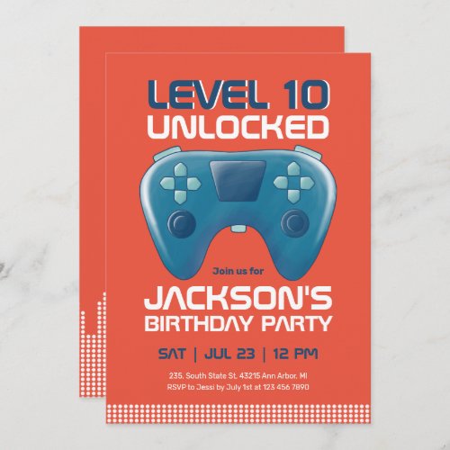 Video Games Level Unlocked Gamer Boy Birthday Invitation