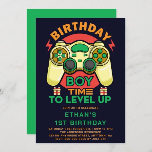 Video Games Level Up Birthday Party Invitation