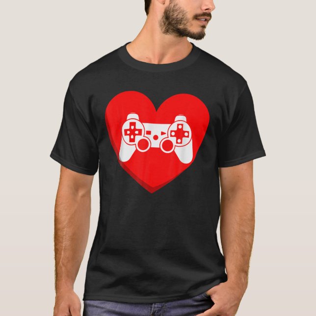 Video Games Love Heart Controller Gamer Mens Boys T-Shirt (Front)