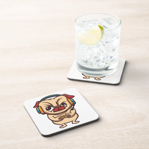 Video Games Nerd Pug Dog Gaming _ Gamer Beverage Coaster