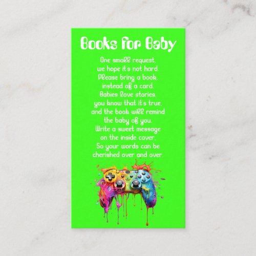 Video Games Neutral Baby Shower Books for Baby Enclosure Card