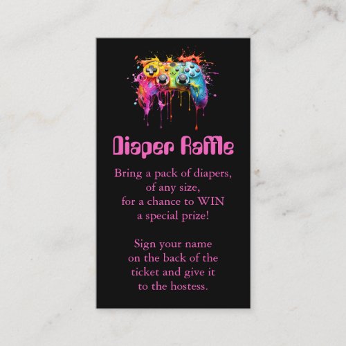 Video Games Pink Baby Shower Diaper Raffle Ticket Enclosure Card