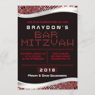 VIDEO GAMES RED Bar Bat Mitzvah Invitation
