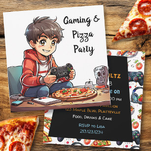 Video Gaming and Pizza Party Boy's Birthday Invitation