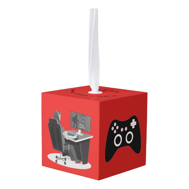 Video Gaming Design Cube Ornament (Back Angled)