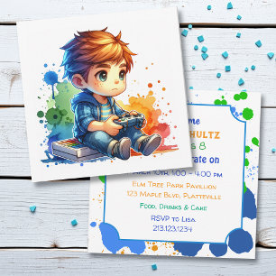 Video Gaming Paint Splatter Boy's Birthday Invitat Invitation