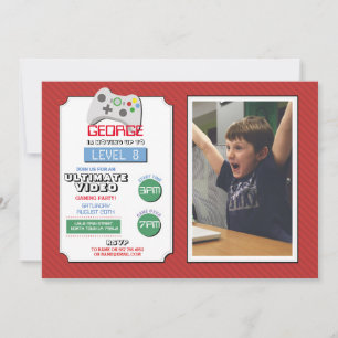 Video Gaming Party Game Red Photo Boys Gaming Invitation