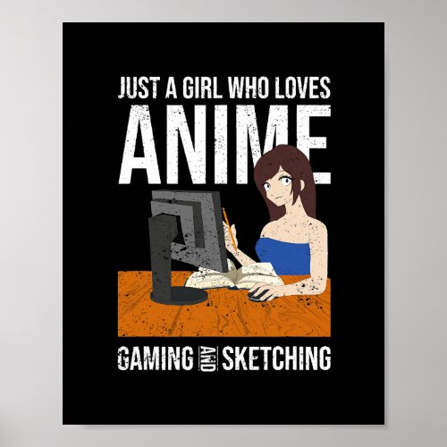 Video Gaming Sketching Anime Lover Gamer Girls Wom Poster