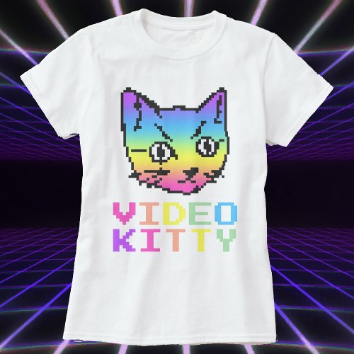 VIDEO KITTY CAT PIXEL ART T_SHIRT