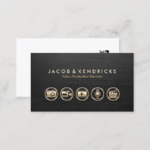Video Production Services Gold Icons Black Metal Business Card (Front/Back)