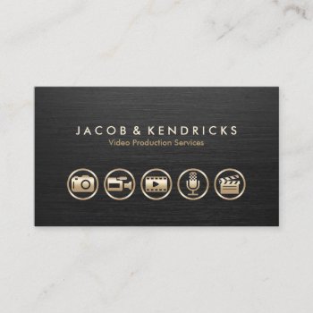 Video Production Services Gold Icons Black Metal Business Card by businesscardsstore at Zazzle