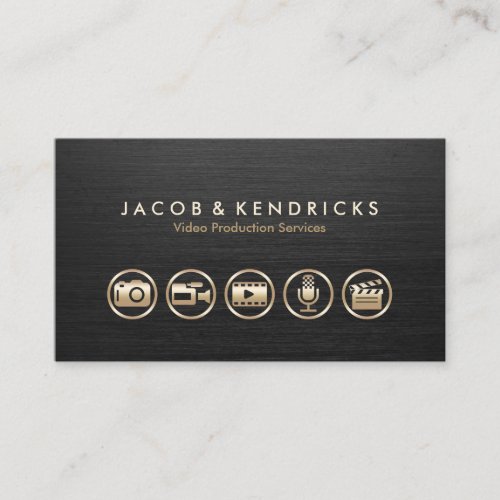 Video Production Services Gold Icons Black Metal Business Card