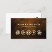 Video Production Services Gold Icons Brown Grunge Business Card (Front/Back)