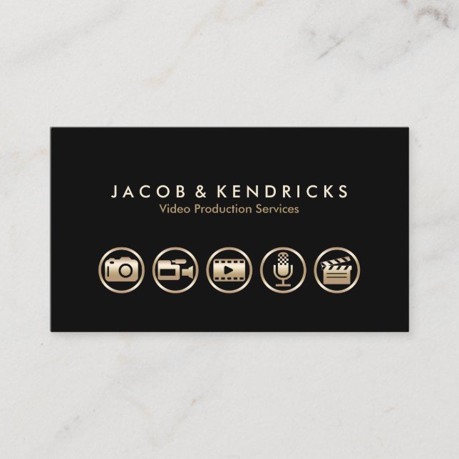 Video Production Services Gold Icons Business Card (Front)