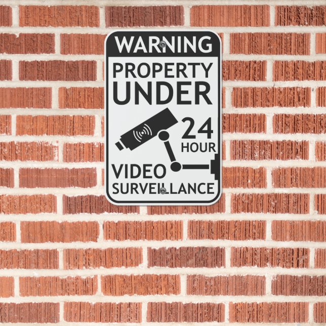 Video Surveillance Security Warning Black White Metal Sign (In Situ(Brick))
