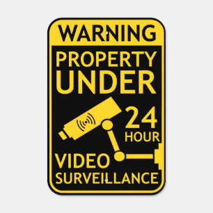 Video Surveillance Security Warning Black Yellow Metal Sign