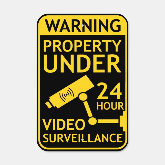 Video Surveillance Security Warning Black Yellow Metal Sign (Front)