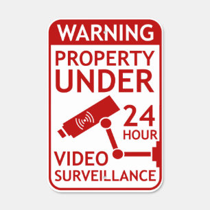 Video Surveillance Security Warning Red White Metal Sign