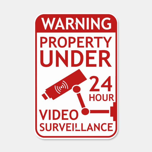 Video Surveillance Security Warning Red White Metal Sign (Front)