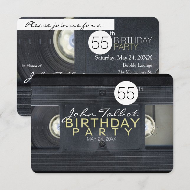 Video Tape 2 VHS 55th Birthday Party Invitation (Front/Back)