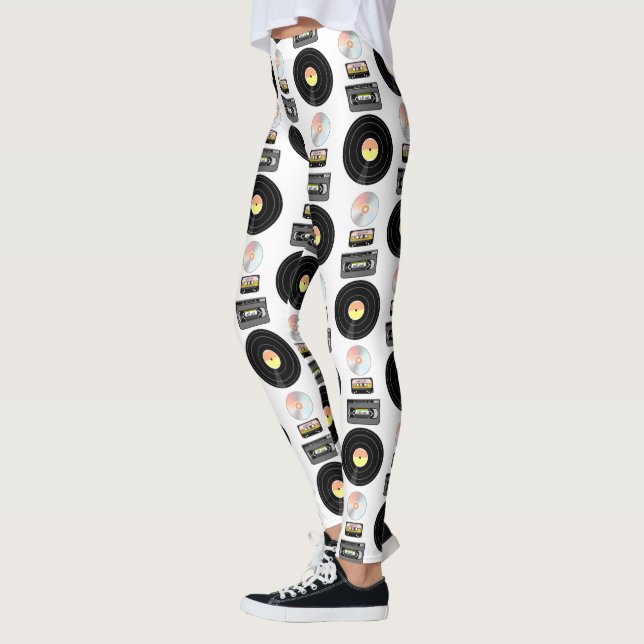 Video tape Vinyl LP pattern Leggings (Left)