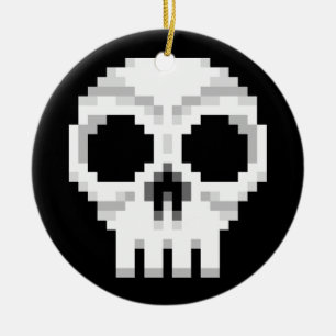Videogame Death Skull - Pixel Art Ceramic Ornament