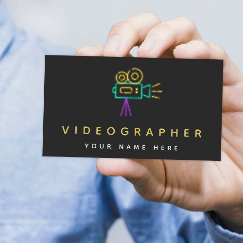 Videographer Filmmaker Video Photo Neon Camera Business Card