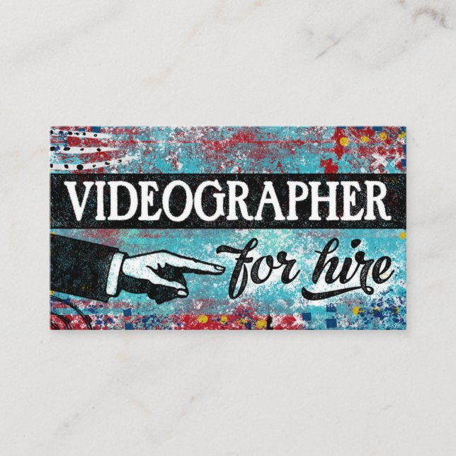 Videographer For Hire Business Cards - Blue Red (Front)