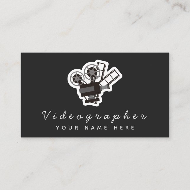 Videographer Simple Black & White Social Media  Business Card (Front)