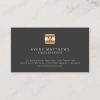 Videographer Visual Arts Media Black Gold Monogram Business Card