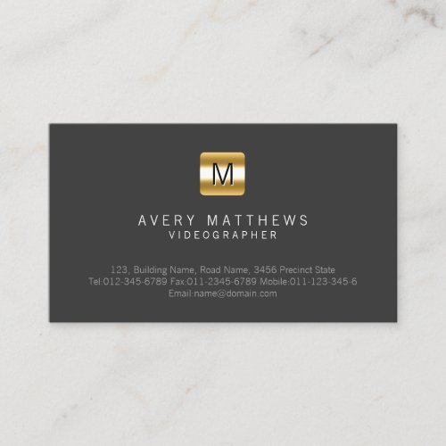 Videographer Visual Arts Media Black Gold Monogram Business Card