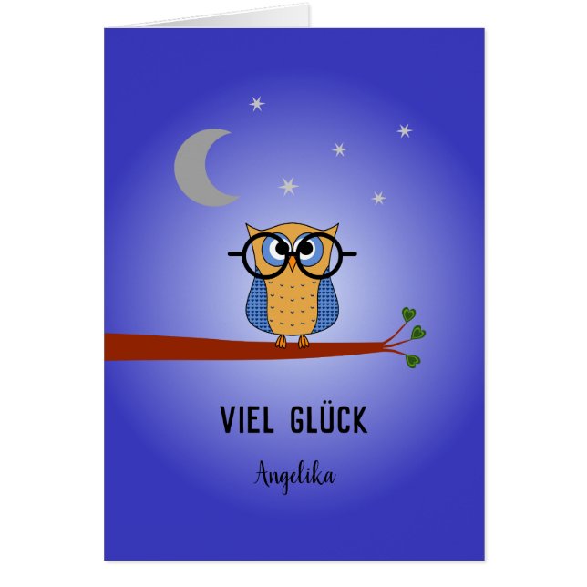 Viel gluck good luck personalized academic owl cards (Front)