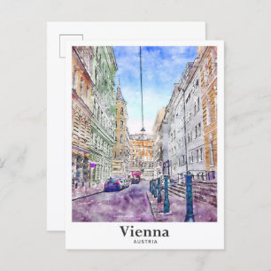 Vienna Austria Art Travel Watercolor Hand Drawn Postcard